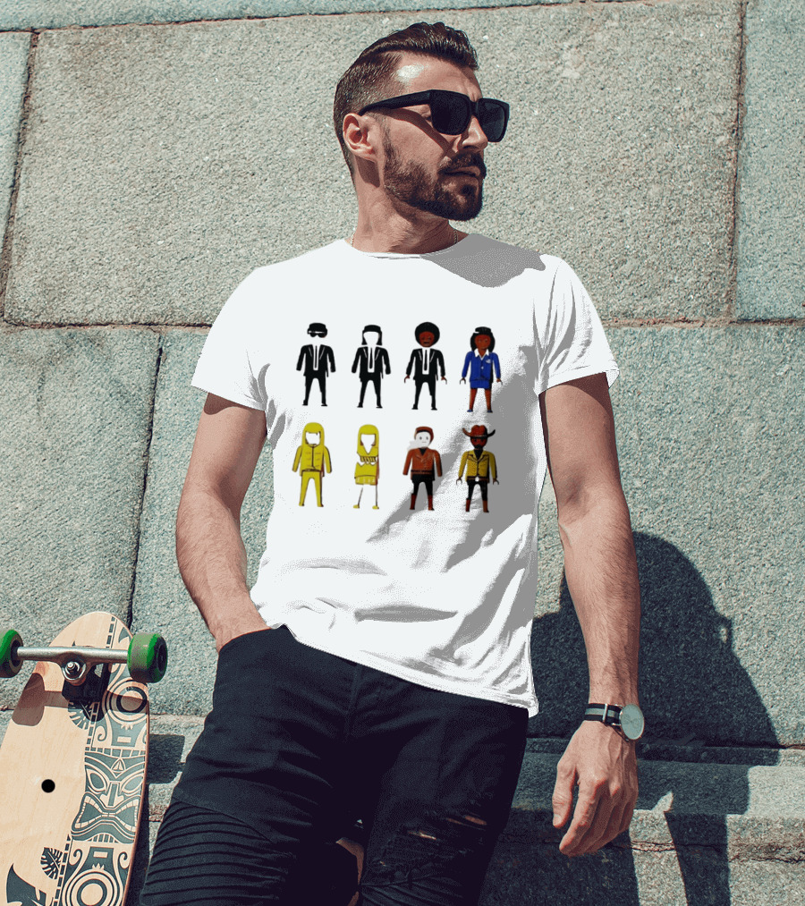 Tarantino Movie Characters Playful Figurine Lineup T-Shirt