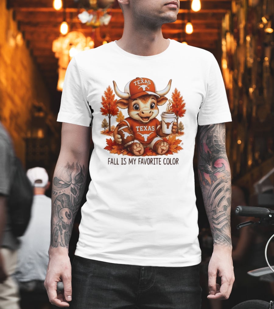 Texas Longhorns Fall Is My Favorite Color With Adorable Longhorn And Autumn Leaves T-Shirt