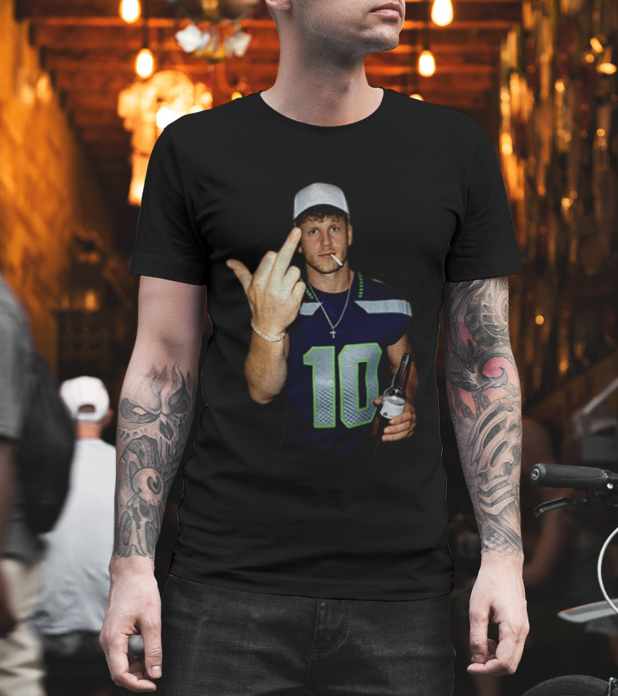 Seattle Seahawks Cooper Kupp Smoking Beer Gesture Iconic Football T-Shirt