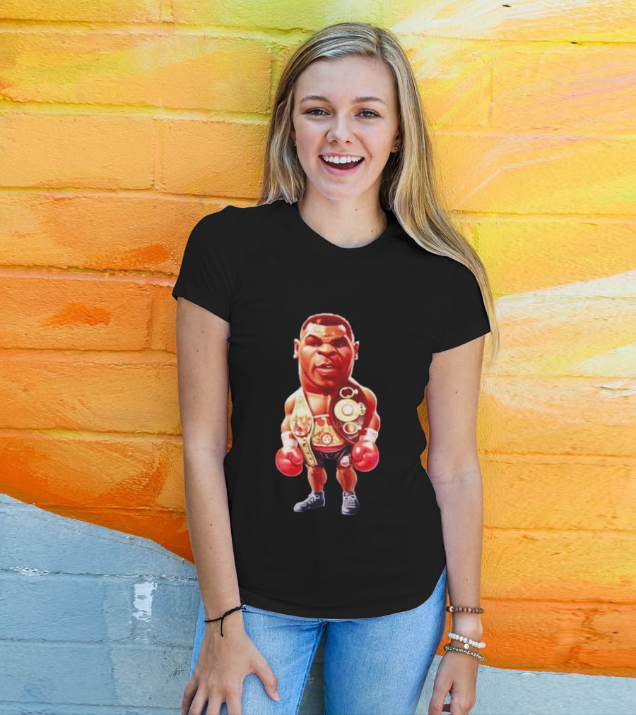 Mike Tyson Cartoon Boxing Champion With Championship Belts And Gloves T-Shirt