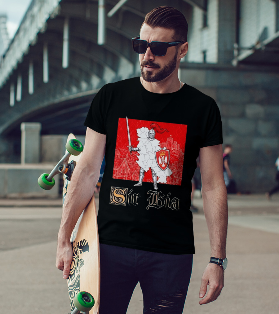 Sir Bia Knight Of Serbia Map Serbian Pride Shield Armor Heritage T-Shirt