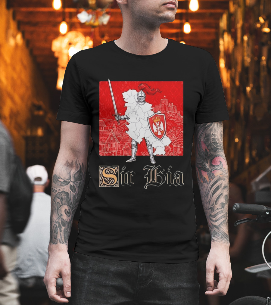 Sir Bia Knight Of Serbia Map Serbian Pride Shield Armor Heritage T-Shirt