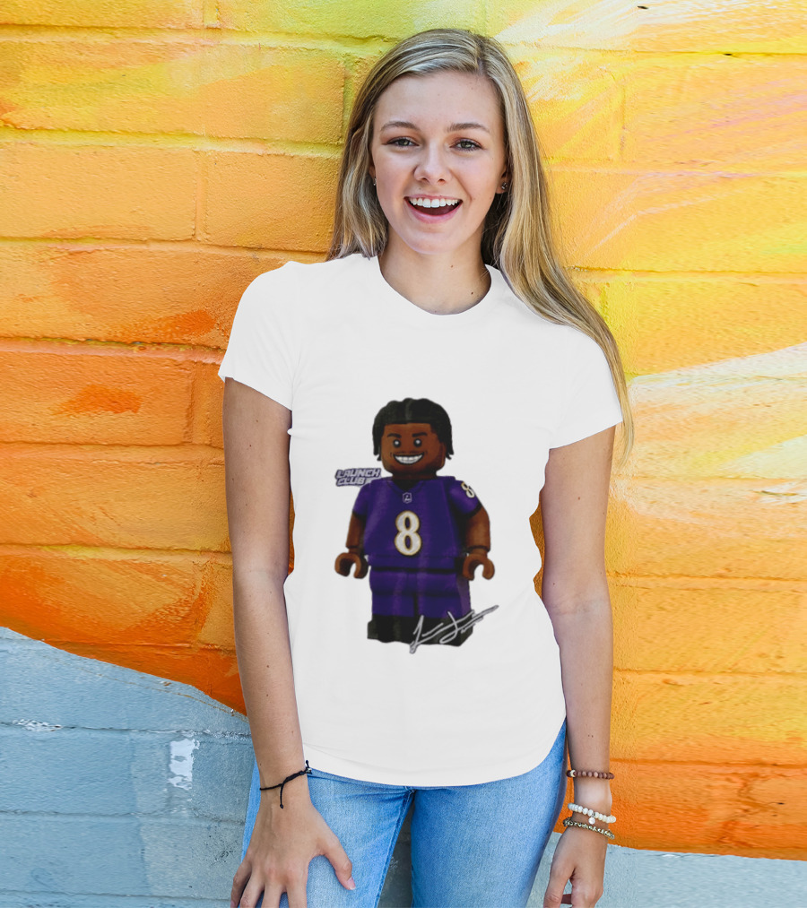 Baltimore Ravens Lamar Jackson Lego Minifigure Purple Jersey Number 8 T-Shirt