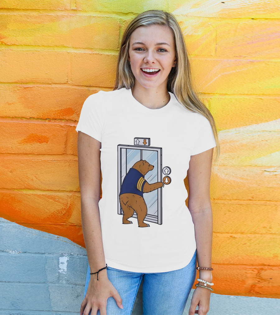 Bear In Blue Jacket Pressing Elevator Down Button T-Shirt