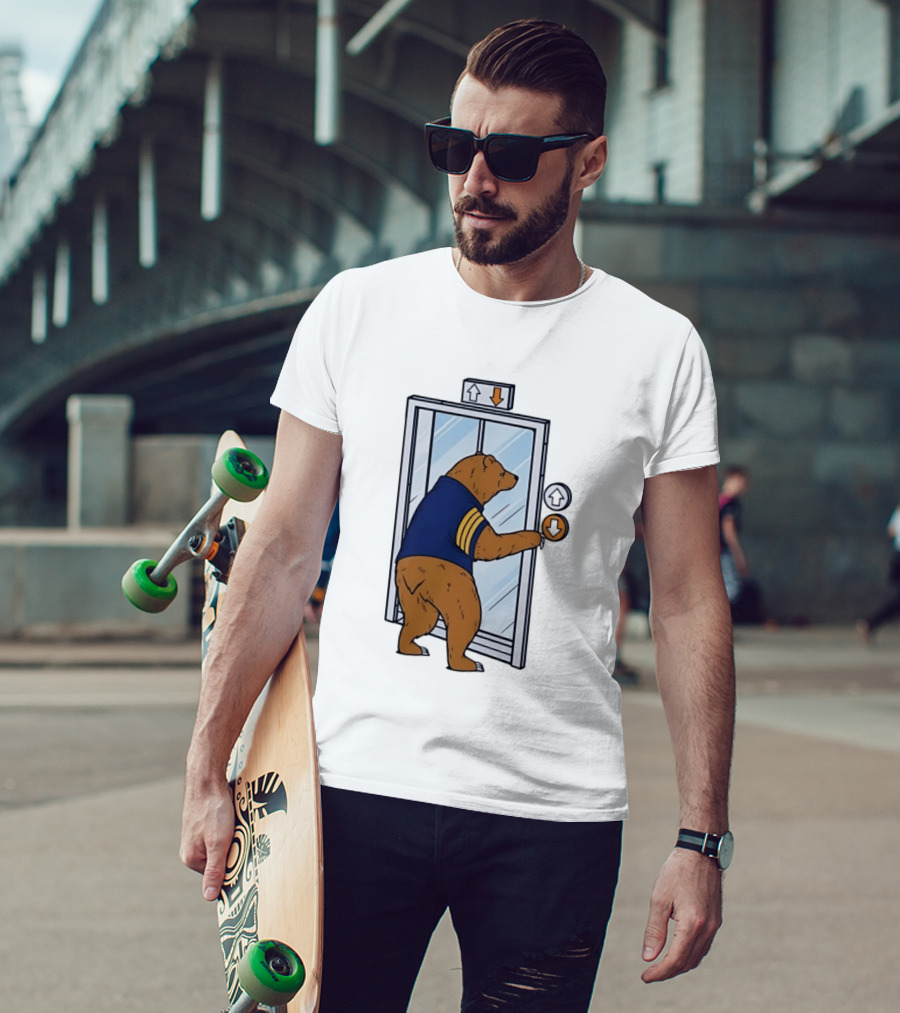 Bear In Blue Jacket Pressing Elevator Down Button T-Shirt