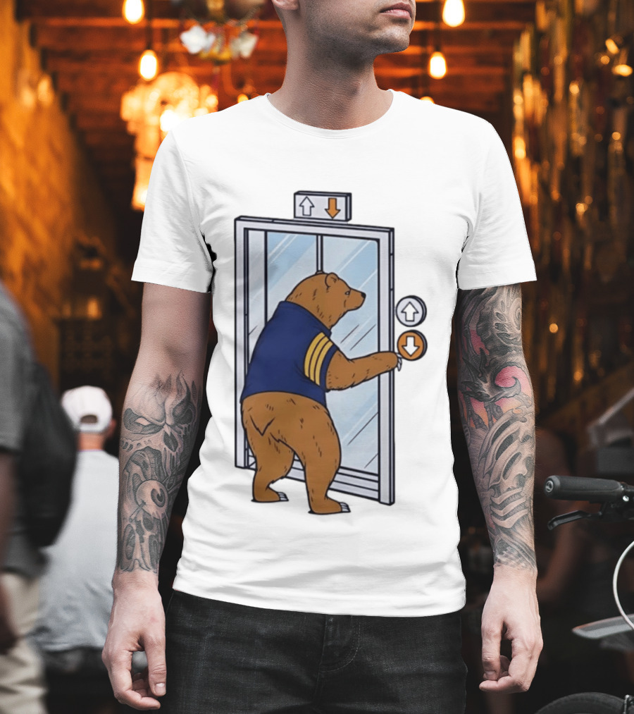 Bear In Blue Jacket Pressing Elevator Down Button T-Shirt