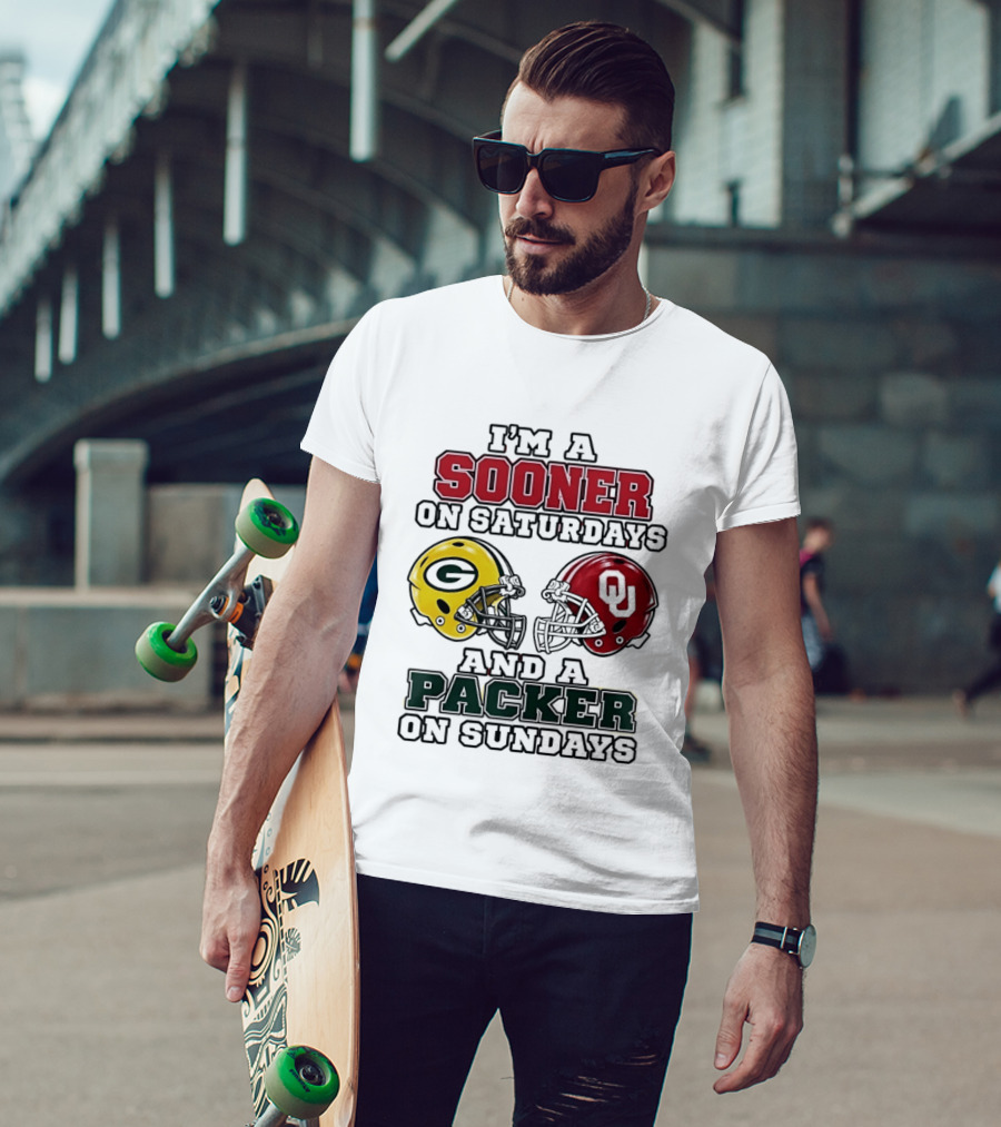 I'm A Sooner On Saturdays And A Packer On Sundays Football Fan Helmets T-Shirt