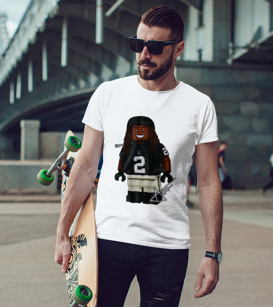 Las Vegas Raiders Running Back Ashton Jeanty 2 Lego Minifigure With Football Helmet T-Shirt