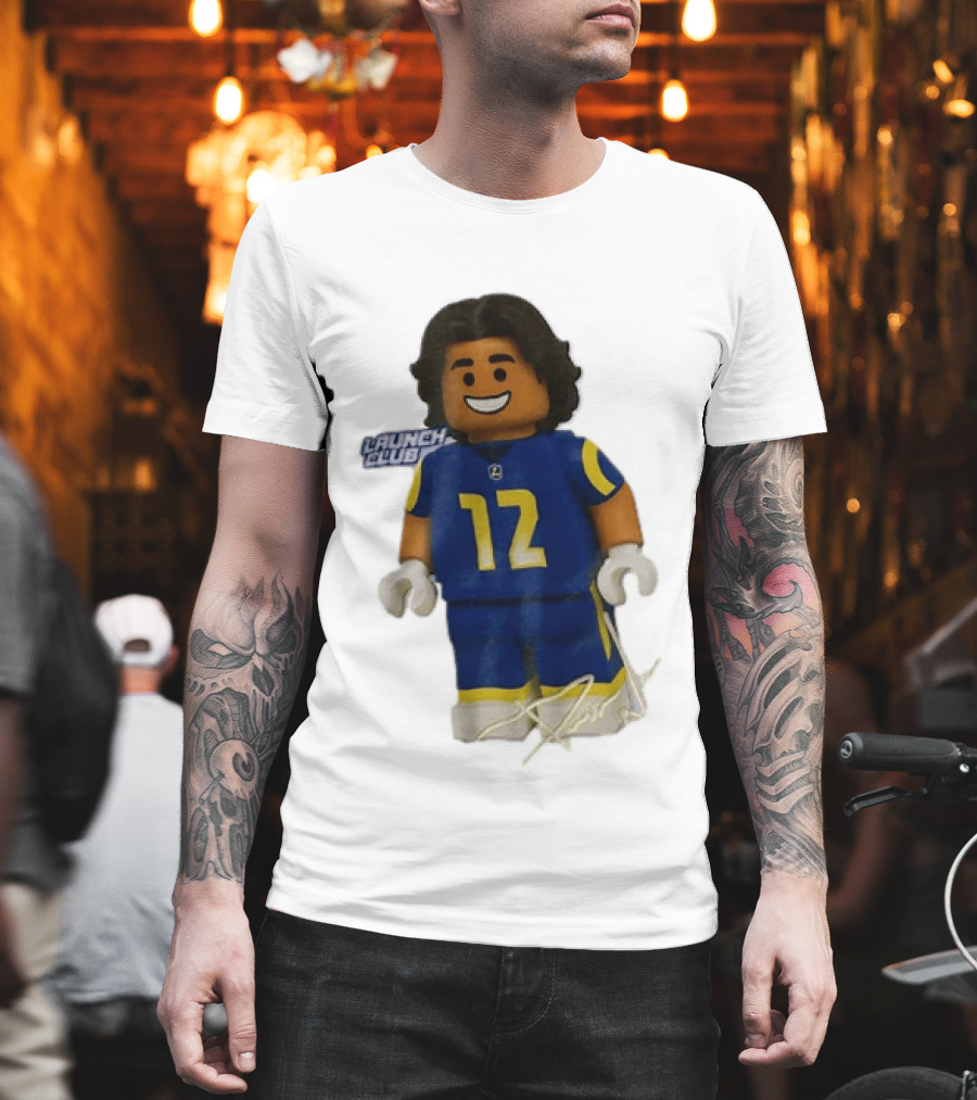Los Angeles Rams Wide Receiver Puka Nacua Launch Club Number 12 Lego T-Shirt