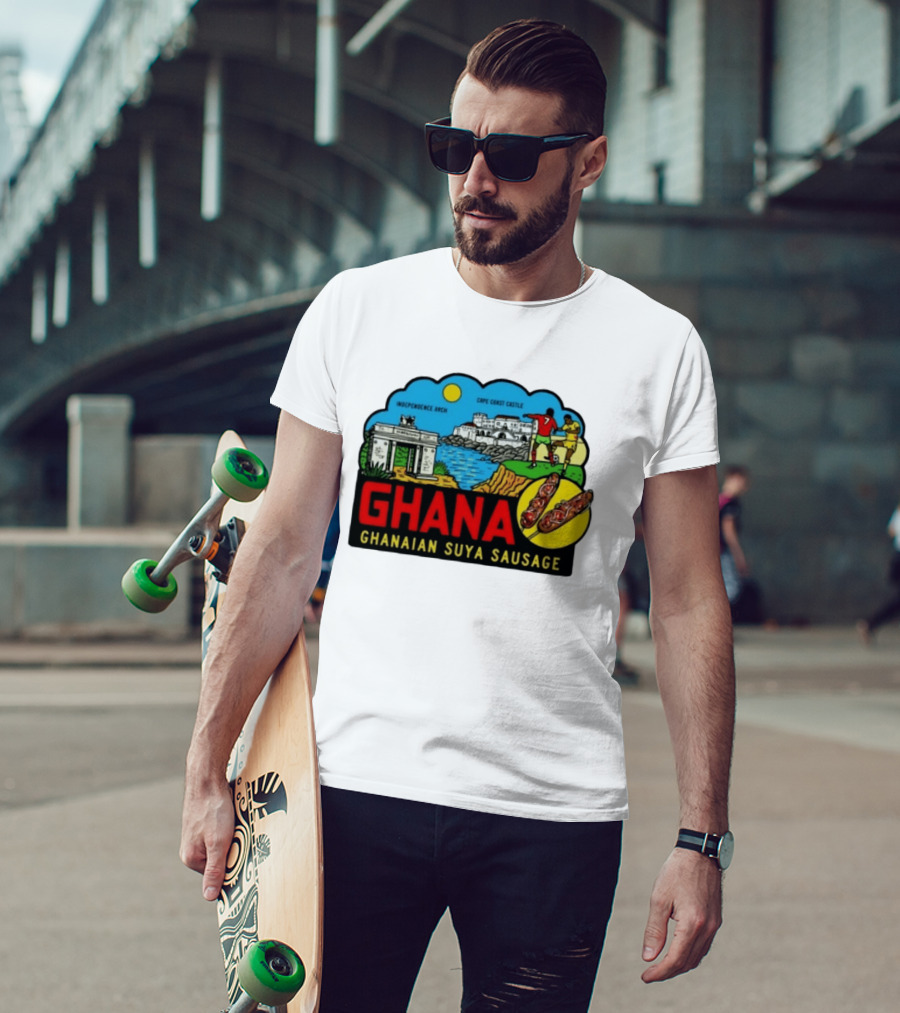 Ghana Cape Coast Castle Independence Arch Ghanaian Suya Sausage Soccer Scene T-Shirt