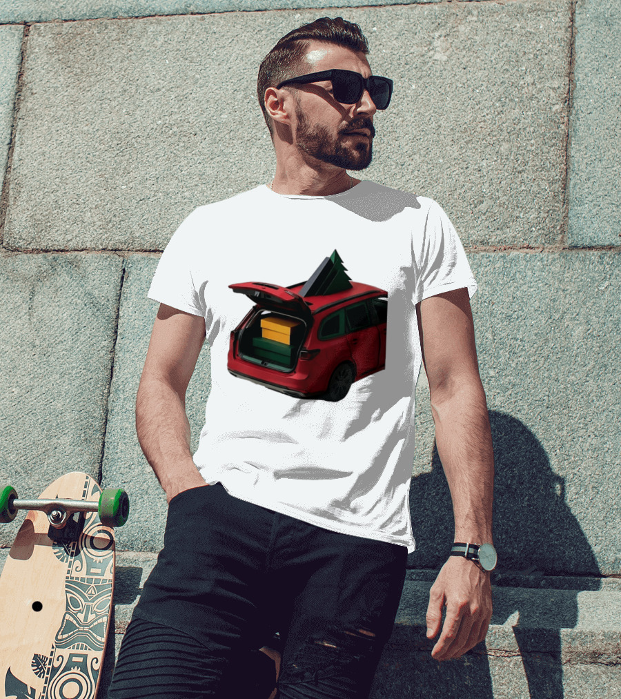 Most Likely To Pack The Car Festive Holiday Travel Scene With Christmas Tree And Gifts T-Shirt