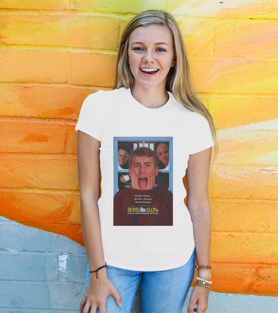 Home Alone But Don't Worry He Cooks He Cleans He Kicks Some Butt John Hughes Movie Kevin McCallister T-Shirt