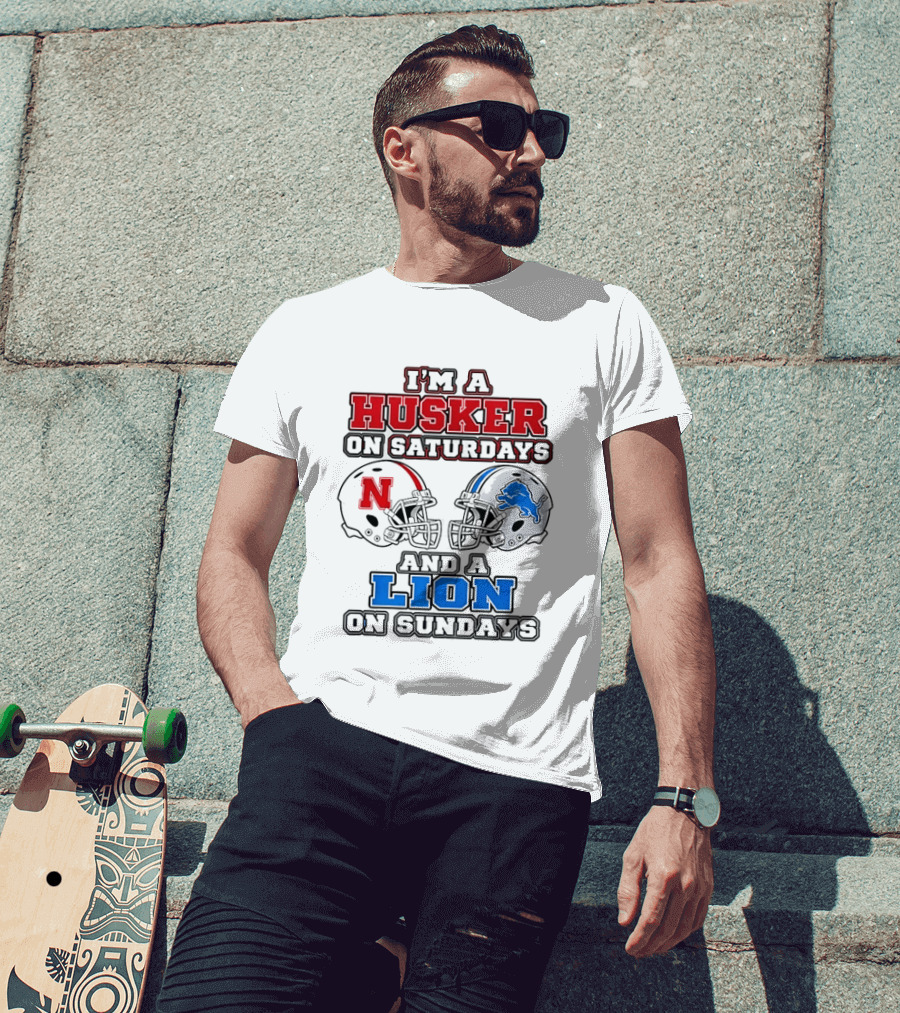 Husker On Saturdays And Lion On Sundays Football Helmets T-Shirt