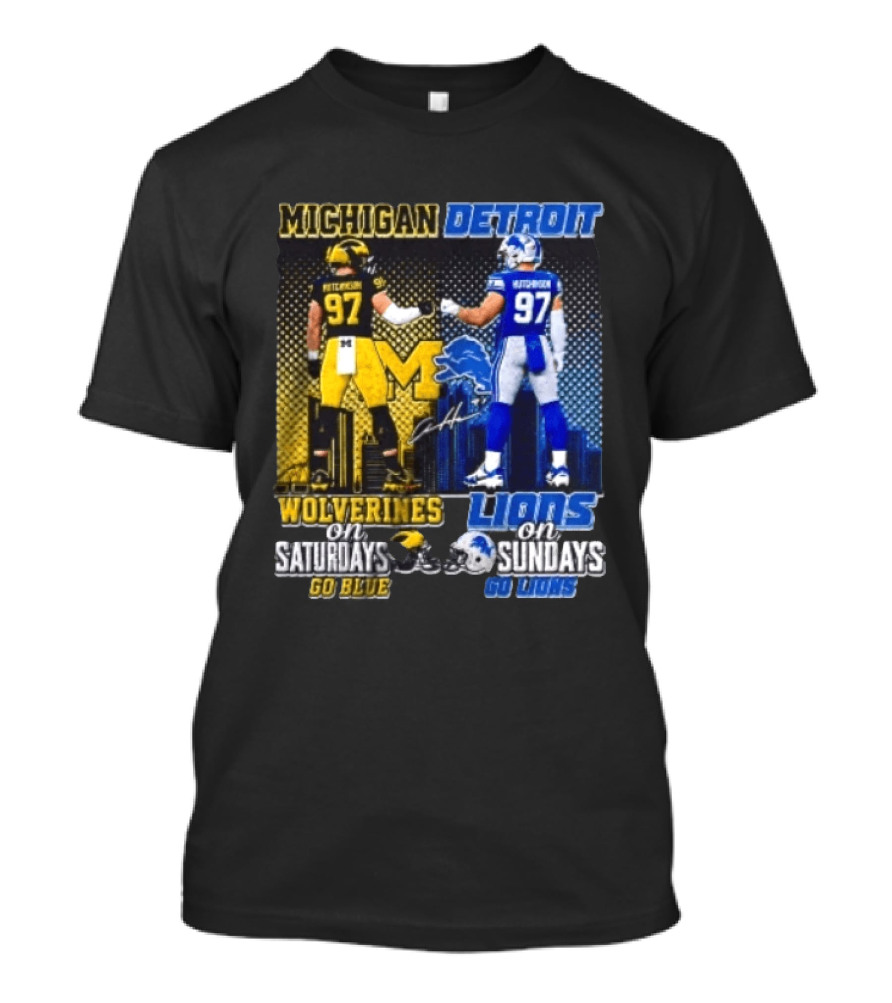 Michigan Wolverines Aidan Hutchinson On Saturdays And Detroit Lions On Sundays Go Blue Go Lions T-Shirt