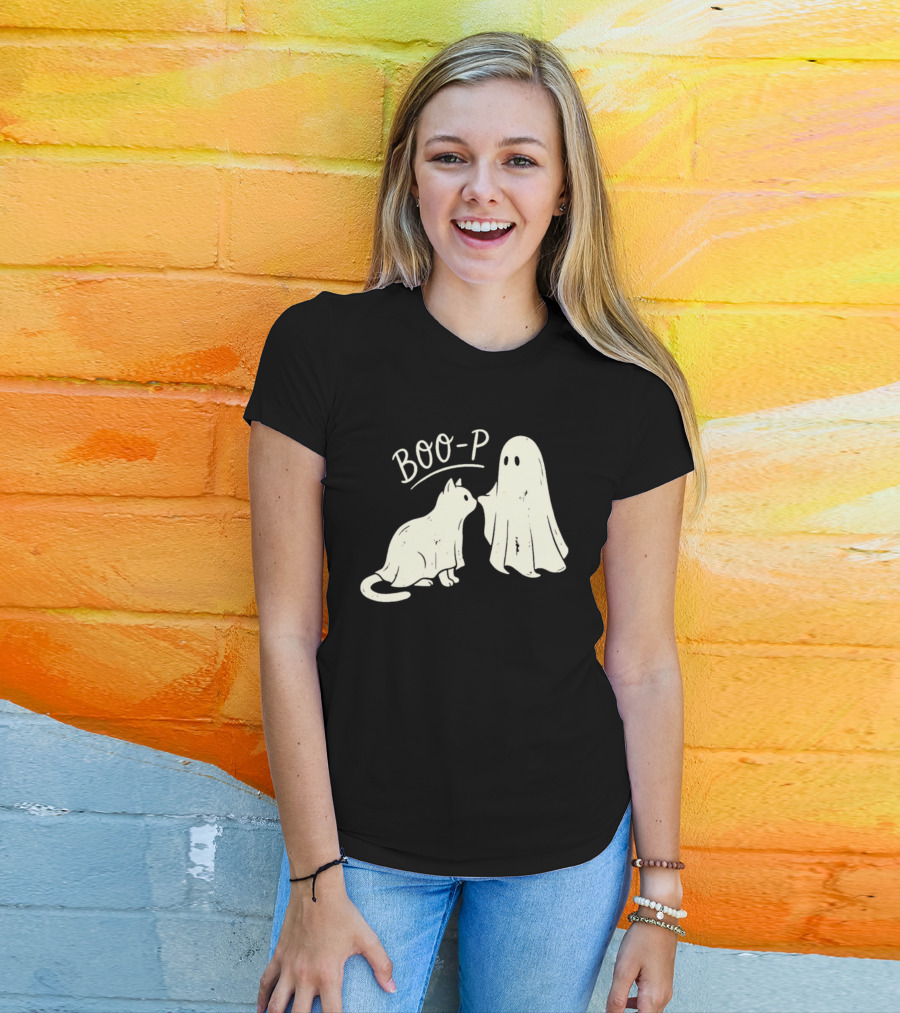 Boo P Humor Halloween Cat Ghost Playful Spirit And Feline Paw Interaction T-Shirt