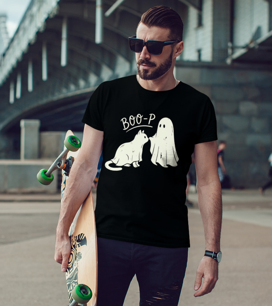Boo P Humor Halloween Cat Ghost Playful Spirit And Feline Paw Interaction T-Shirt