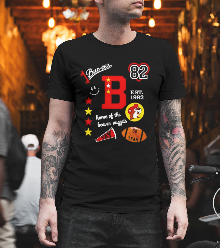 Buc Ee's 82 Est 1982 Home Of The Beaver Nuggets Football Tour T-Shirt