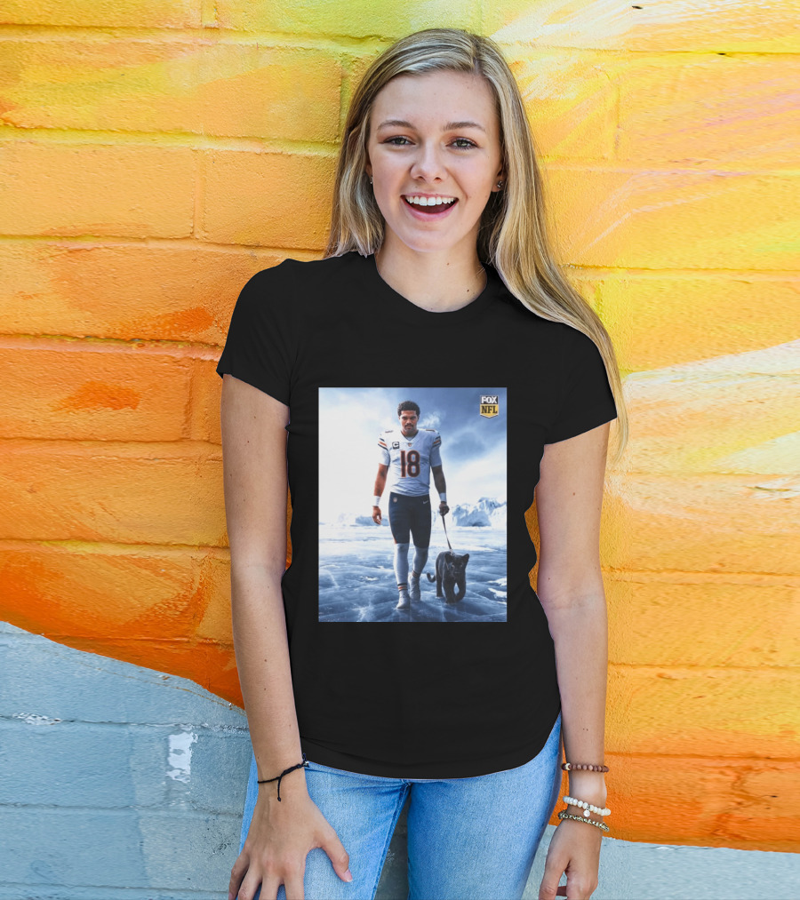 Chicago Bears QB #18 Arctic Panther Fox NFL Icy Football Player Black Panther T-Shirt