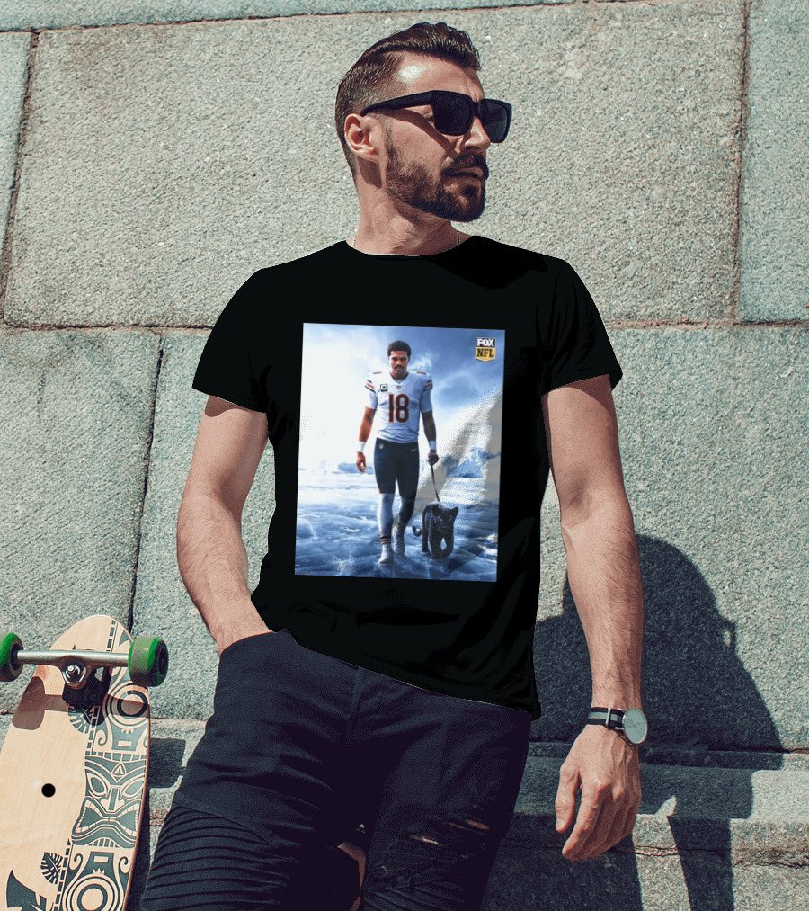 Chicago Bears QB #18 Arctic Panther Fox NFL Icy Football Player Black Panther T-Shirt