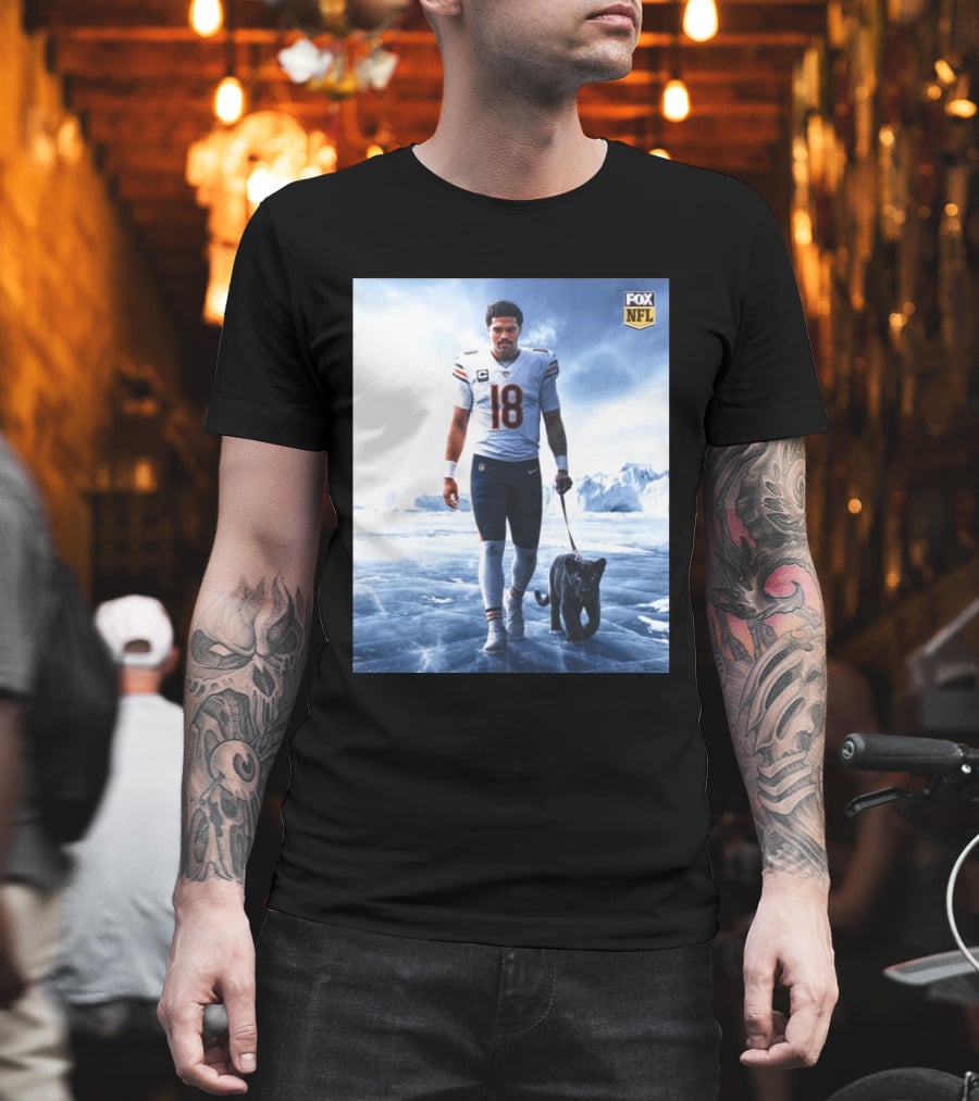 Chicago Bears QB #18 Arctic Panther Fox NFL Icy Football Player Black Panther T-Shirt