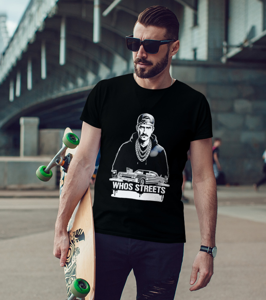 Whos Streets American Flag Car And Man Street Chain Hip Hop Culture T-Shirt