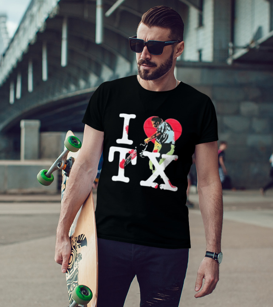 I Love Tx Leatherface Chainsaw Heart Blood Splatter T-Shirt