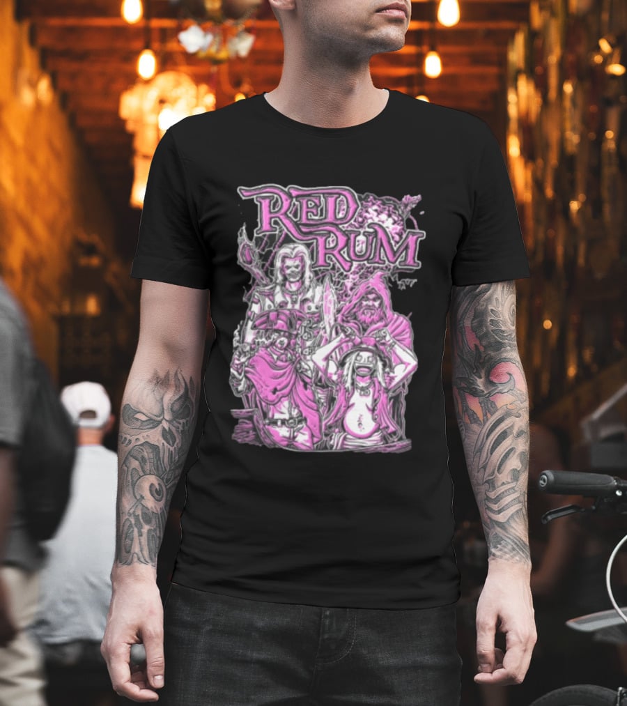 Red Rum Pink Pirate Crew Captain Hooded Wizard Comic Line T-Shirt