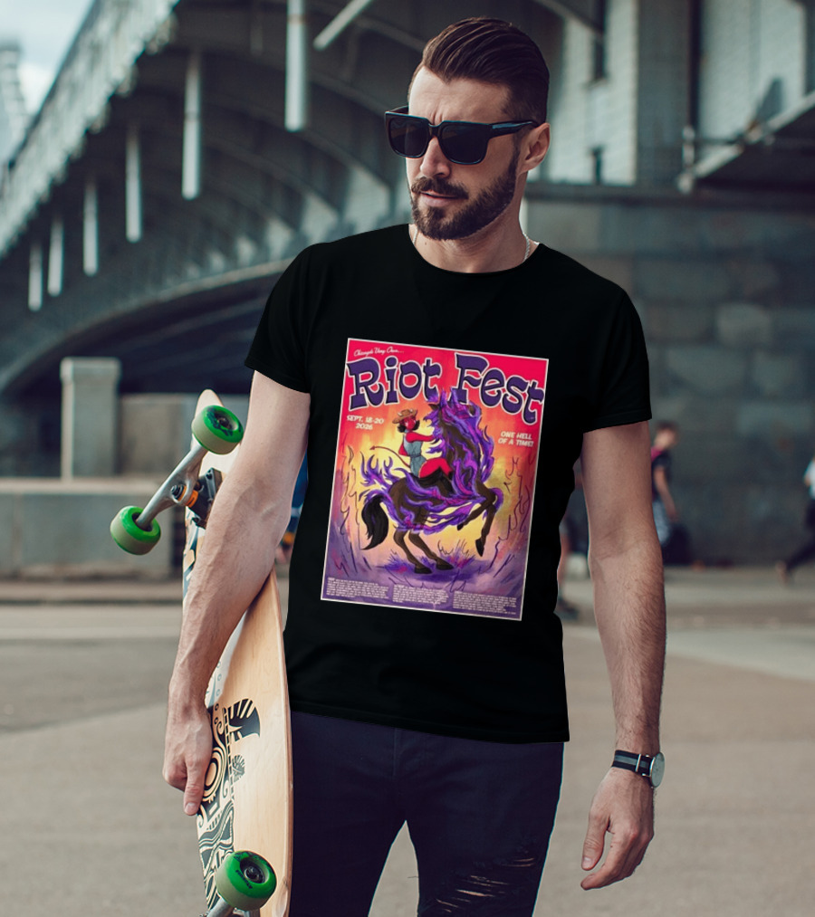 Chicago Douglass Park Riot Fest 2026 Devil Cowgirl Artwork September 18 20 One Hell Of A Time T-Shirt