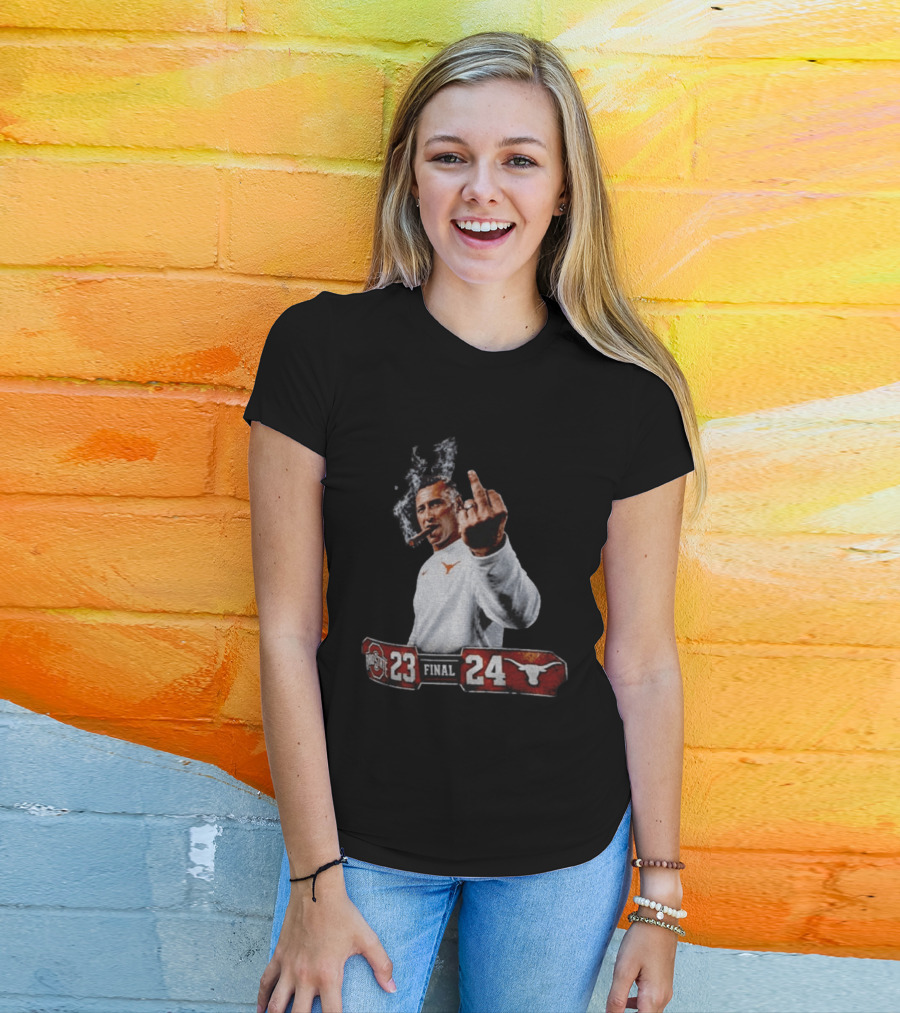 Texas Longhorns Coach Smoking Middle Finger Victory Over Ohio State 24 23 T-Shirt