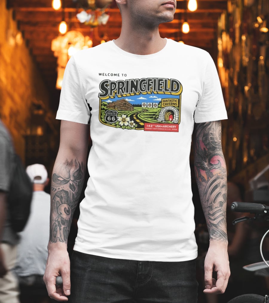 Welcome To Springfield Route 66 Fantastic Caverns 142nd USA Archery Target Nationals U.S. Open T-Shirt