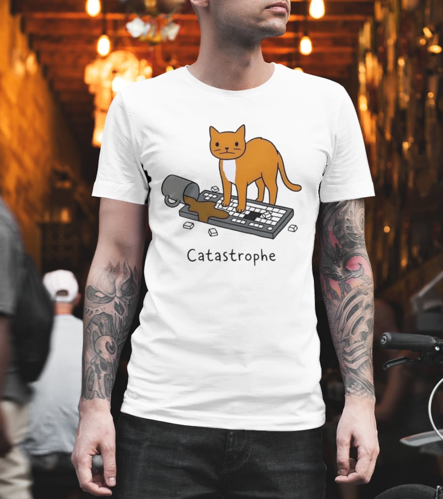 Catastrophe Orange Cat Spilling Coffee On Keyboard T-Shirt