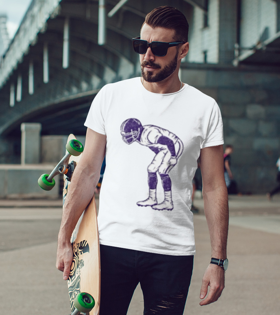 Distressed Purple American Football Player Resting Pose Vintage Look T-Shirt