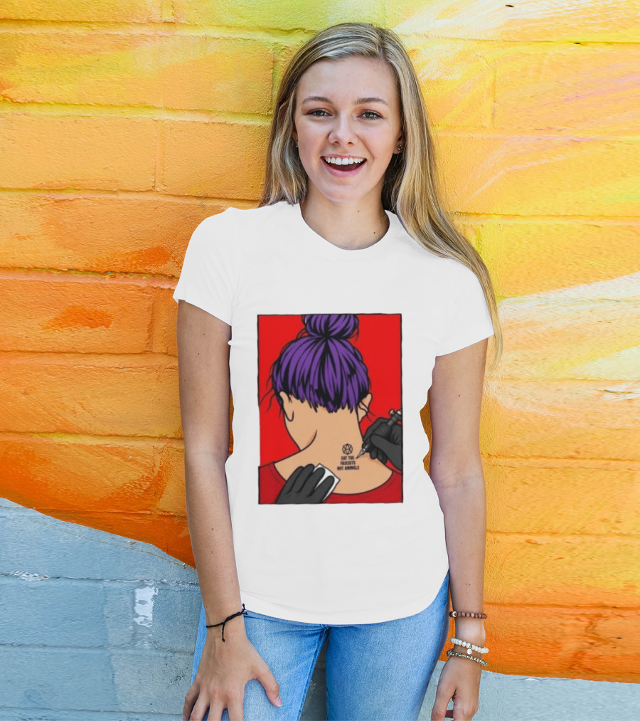 Eat The Fascists Not Animals Tattoo Anarchist Purple Hair Red T-Shirt