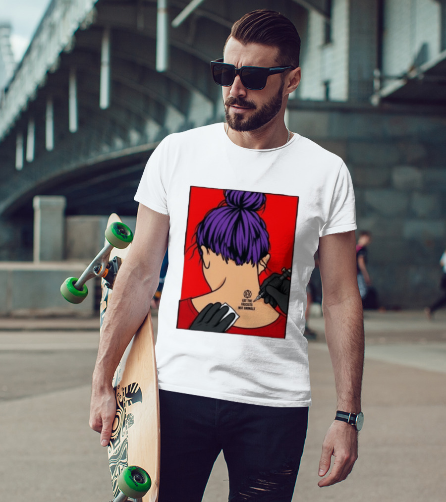 Eat The Fascists Not Animals Tattoo Anarchist Purple Hair Red T-Shirt
