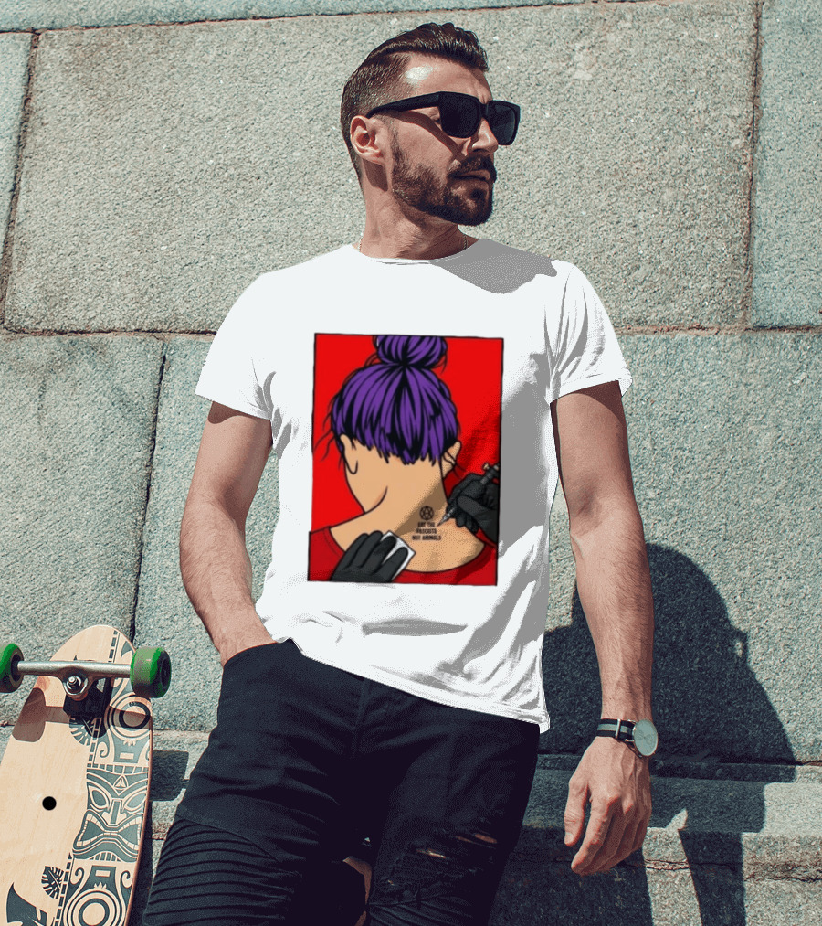 Eat The Fascists Not Animals Tattoo Anarchist Purple Hair Red T-Shirt