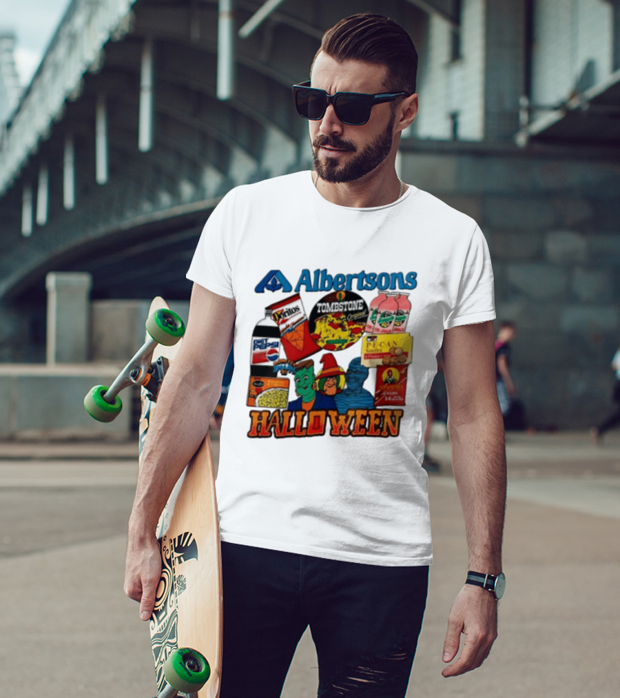 Albertsons Halloween Frankenstein Witch Mummy Featuring Diet Pepsi Doritos Tombstone Pizza T-Shirt