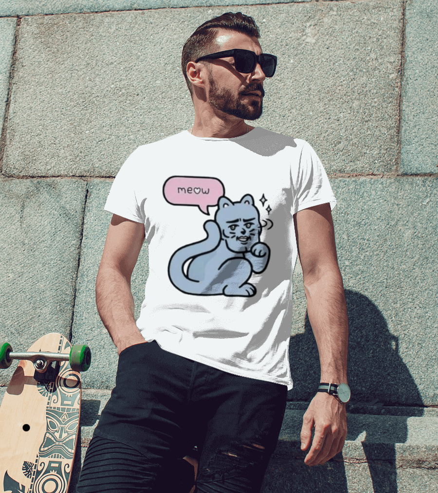 Meow Meme Cat With Human Face And Sparkles T-Shirt