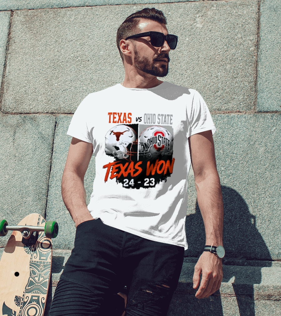 Texas Vs Ohio State 2026 Texas Won 24 23 Helmet Matchup T-Shirt