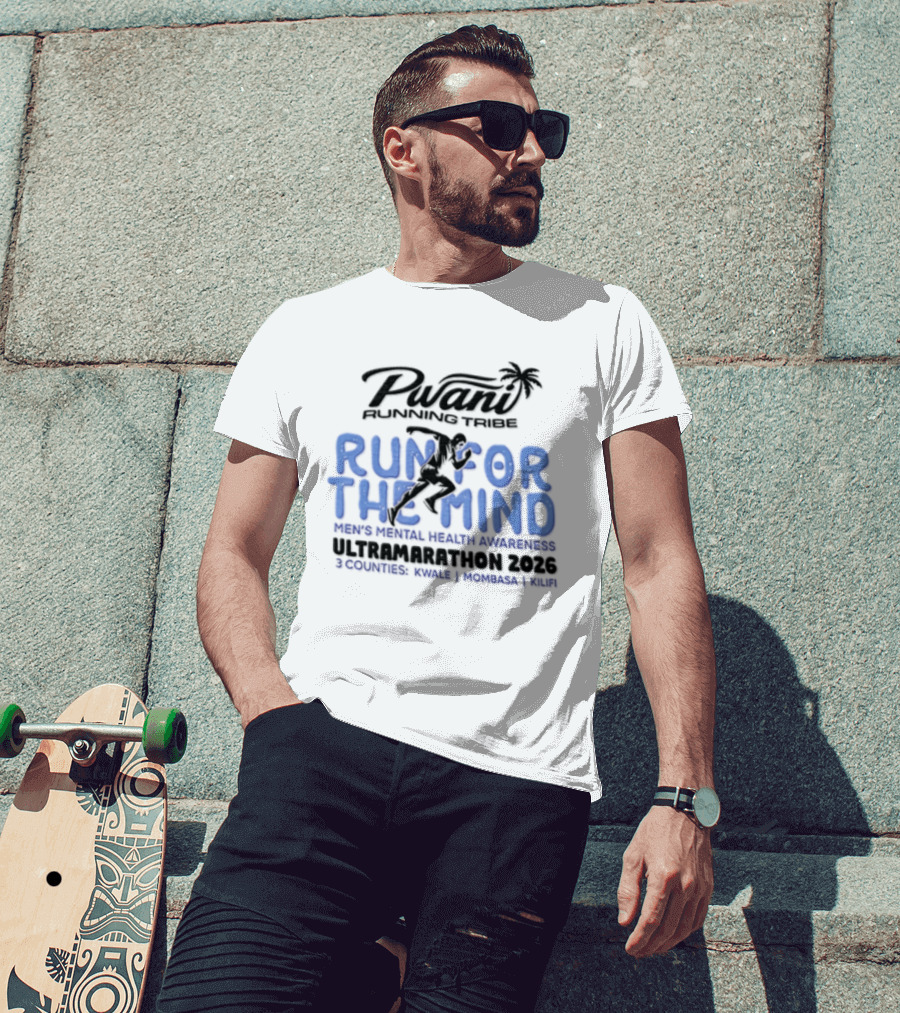 Pwani Running Tribe Run For The Mind Men's Mental Health Awareness Ultramarathon 2023 Five Countries Three Weeks Team T-Shirt