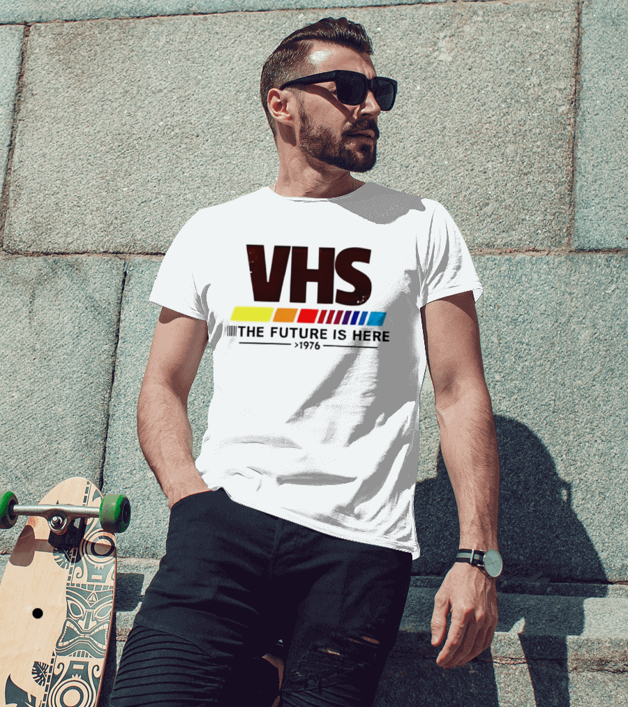 VHS The Future Is Here 1976 Retro Color Stripes T-Shirt