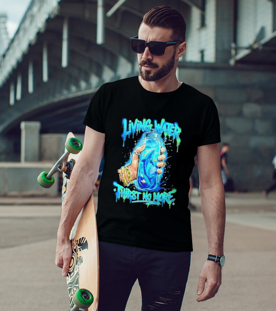 Living Water Thirst No More Shark Hand Holding Water Bottle T-Shirt