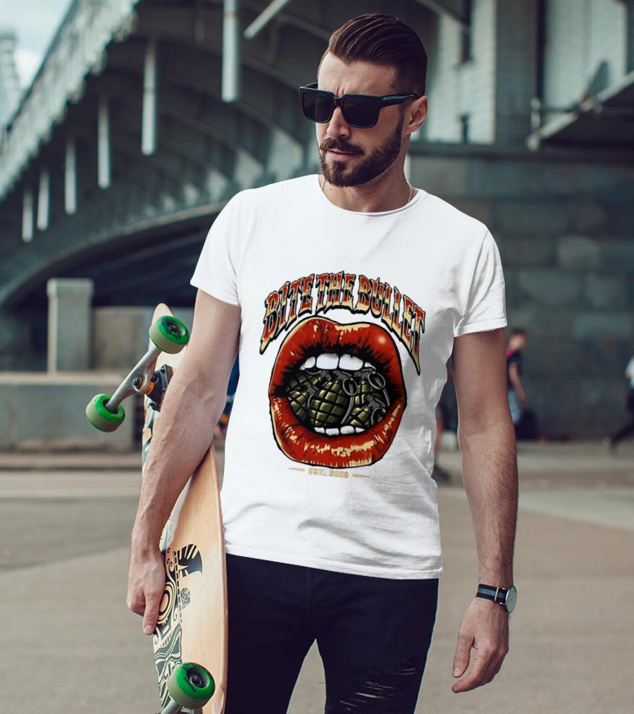 Bite The Bullet Grenade Lips Est 2026 Edgy T-Shirt