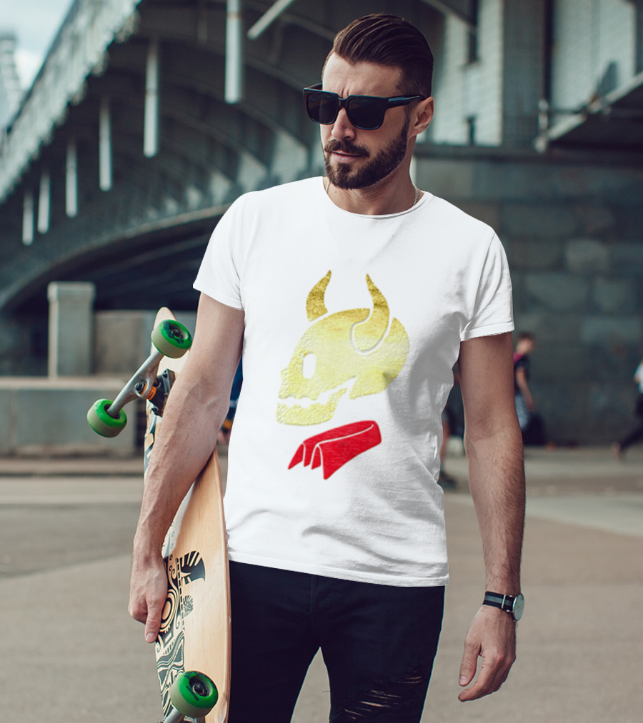 Devil Horn Skull Red Collar Gold Glitter T-Shirt