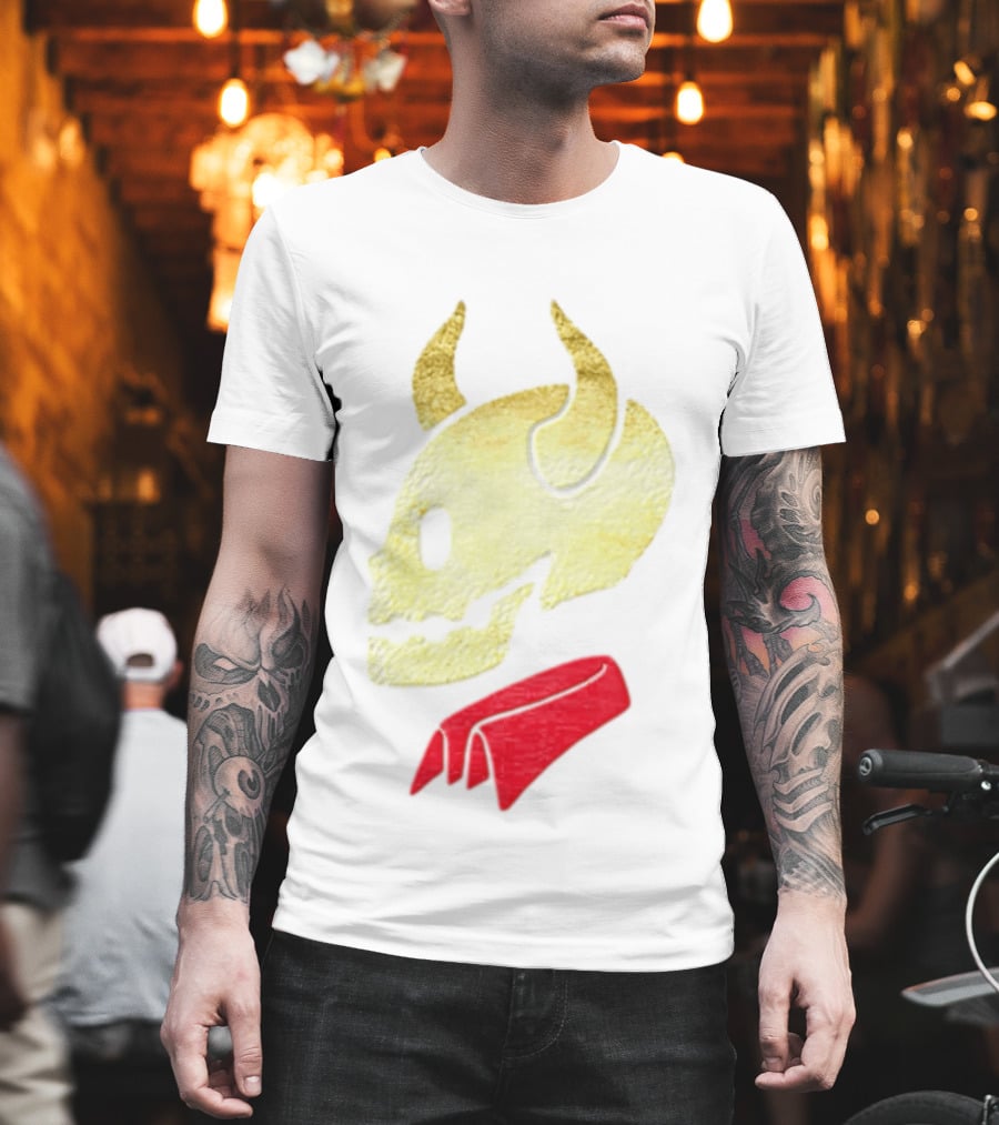 Devil Horn Skull Red Collar Gold Glitter T-Shirt