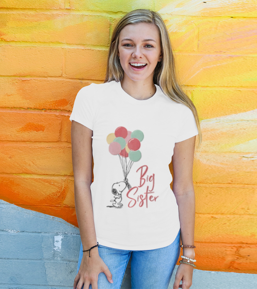 Peanuts Snoopy Big Sister Pastel Balloons Cartoon Dog T-Shirt