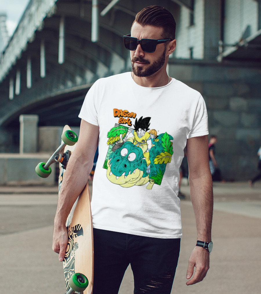 Goku Gohan Riding Dinosaur Dragon Ball Adventure Scene T-Shirt