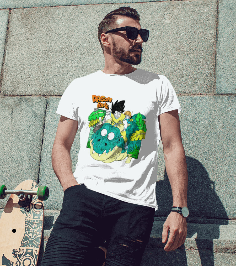 Goku Gohan Riding Dinosaur Dragon Ball Adventure Scene T-Shirt