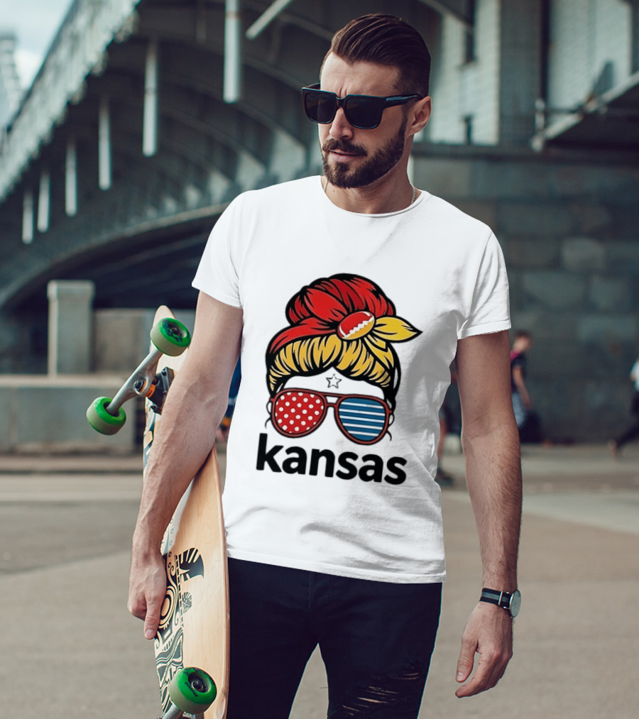 Kansas City Chiefs Royals Football Game Day Messy Bun Girl T-Shirt