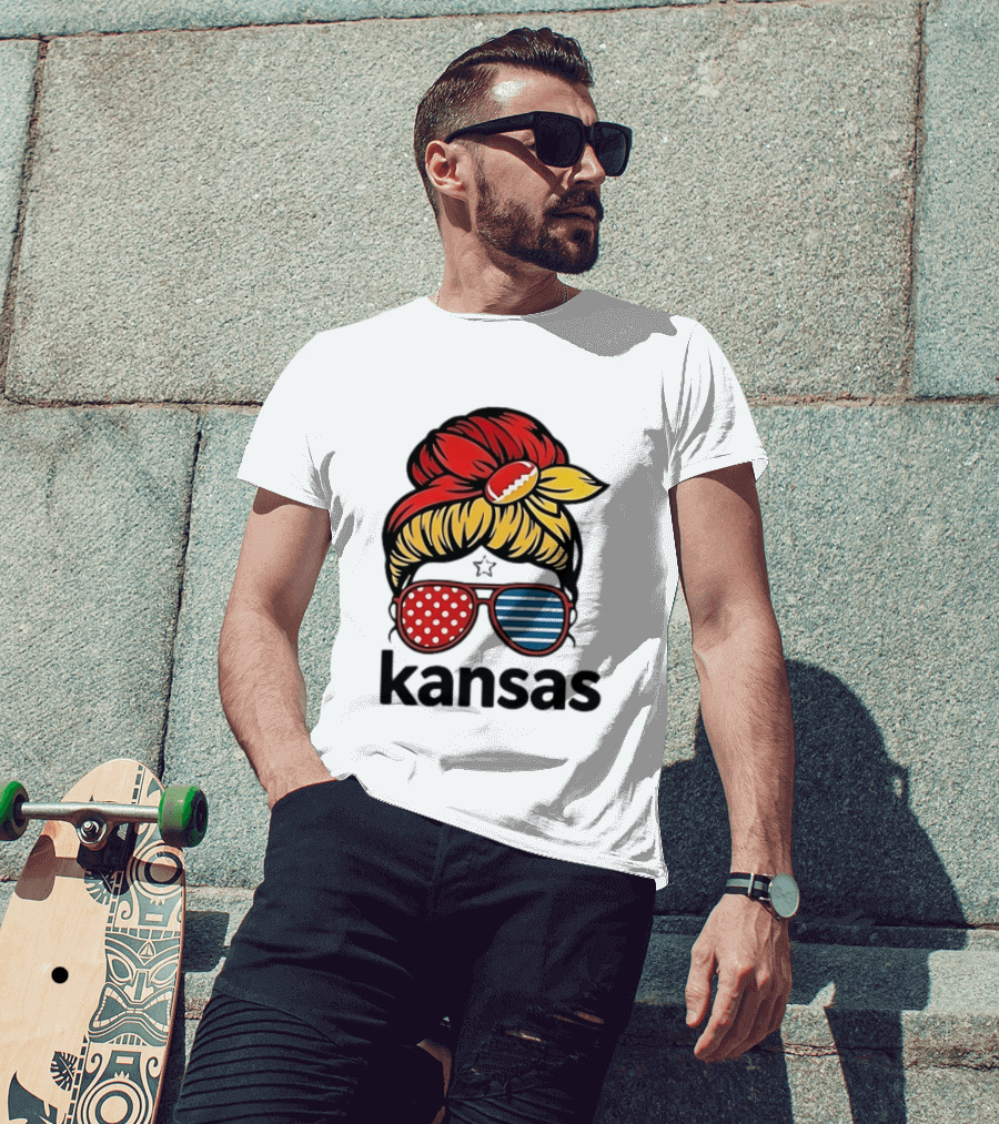 Kansas City Chiefs Royals Football Game Day Messy Bun Girl T-Shirt