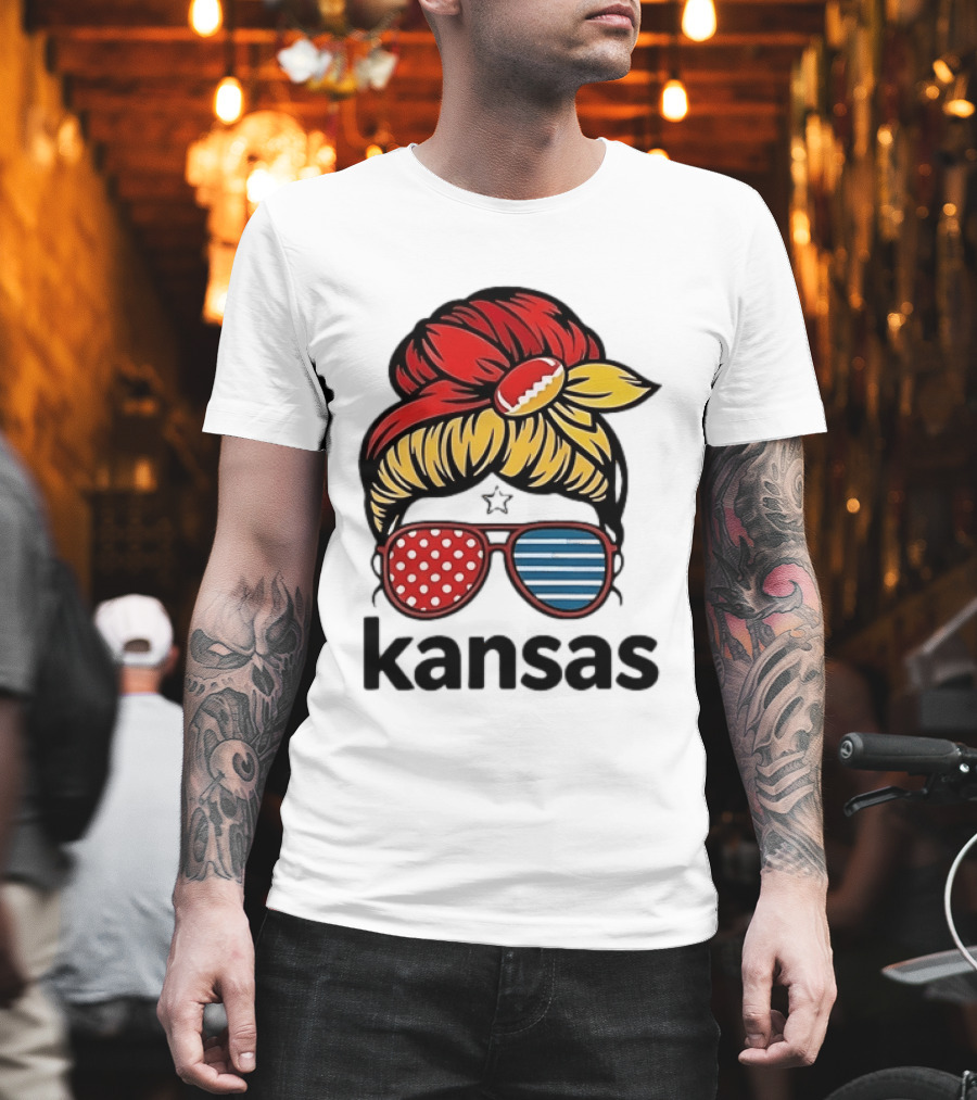 Kansas City Chiefs Royals Football Game Day Messy Bun Girl T-Shirt